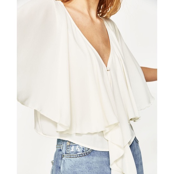 ZARA Blouse with Loose Sleeves and Front Hanging Detail - Picture 1 of 6